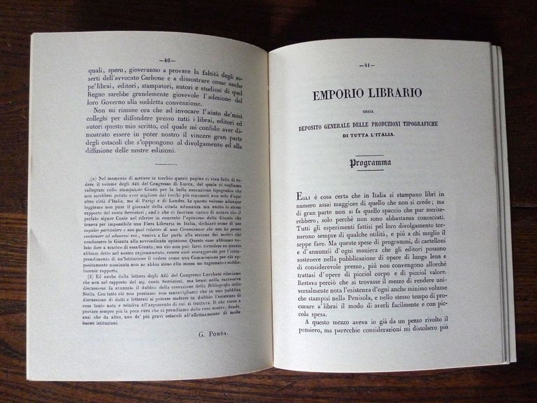 Pomba,SUL DESIDERIO DI UNA FIERA LIBRARIA IN ITALIA,1988[ANASTATICA,Beni Librari