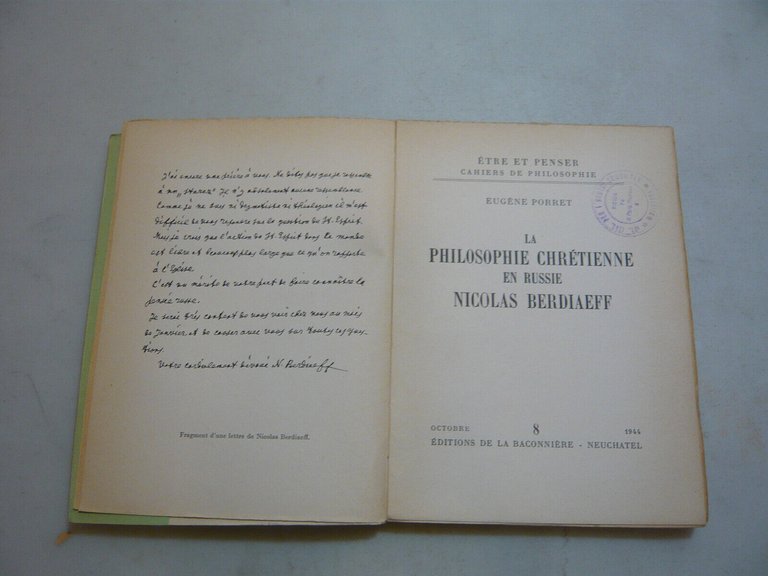 Porret,LA PHILOSOPHIE CHRETIENNE EN RUSSIE NICOLAS BERDIAEFF,Neuchatel(SUI),1944