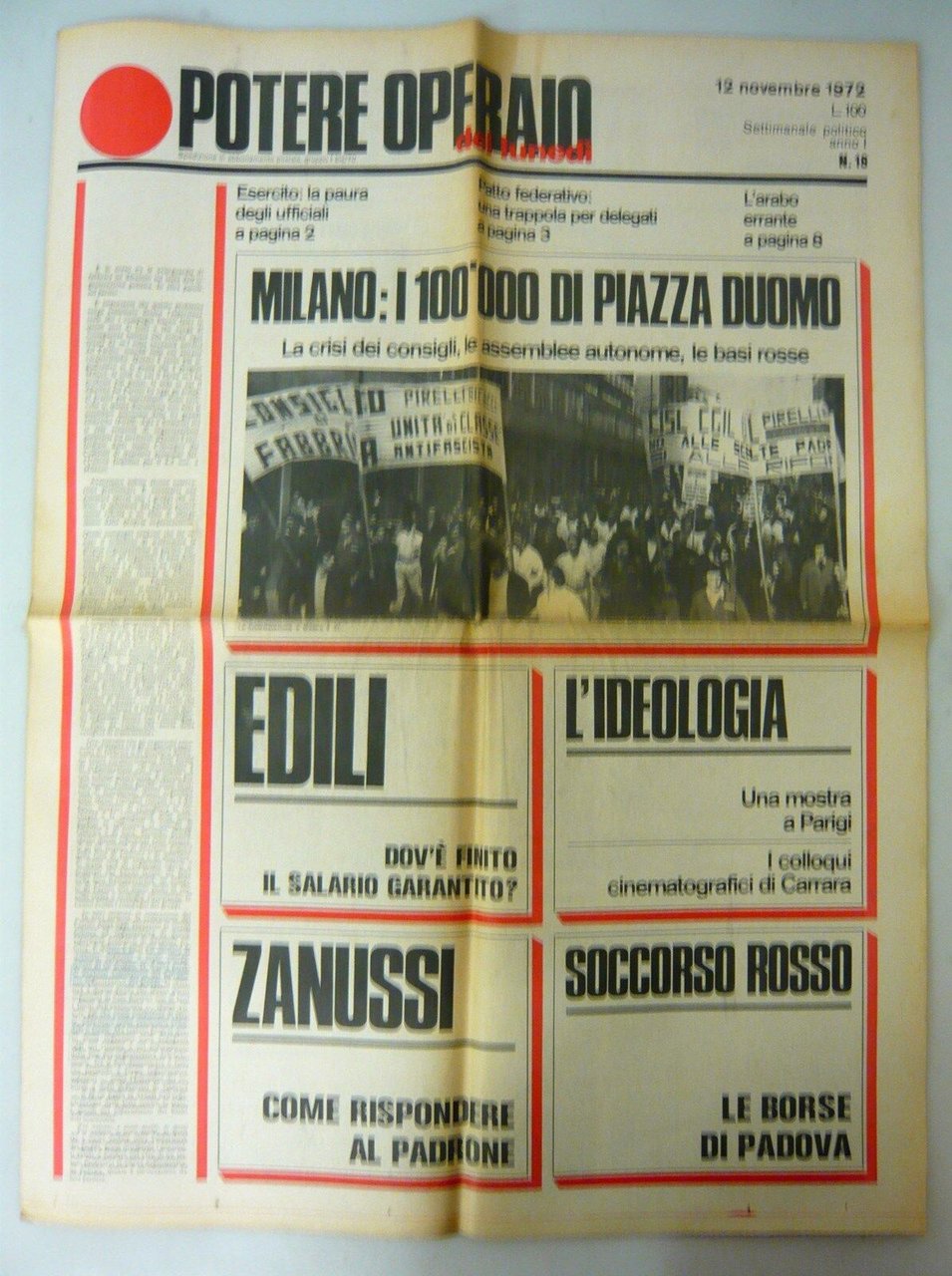 POTERE OPERAIO DEL LUNEDÌ,n.18,12 nov.1972.Settimanale politico[storia,movimento