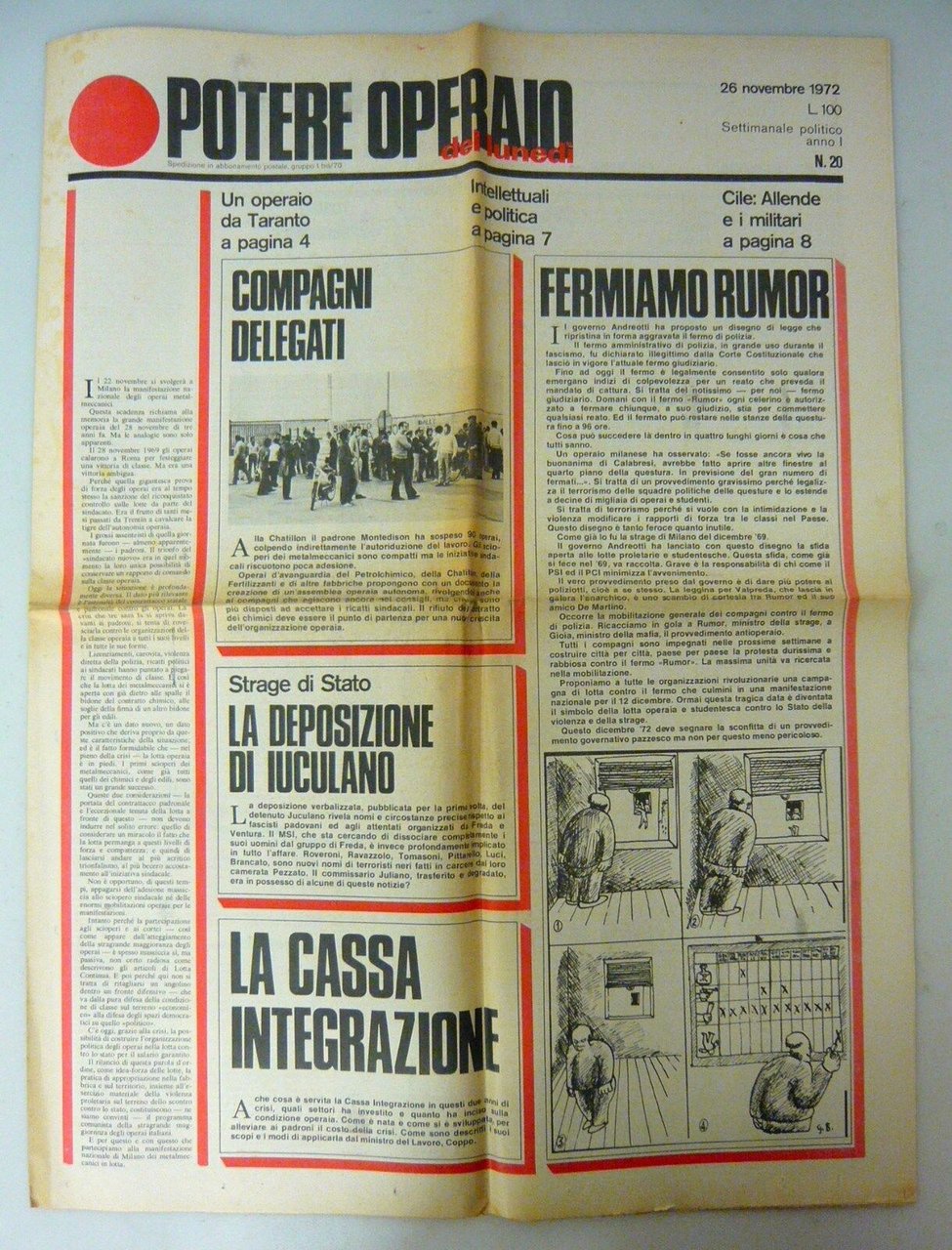POTERE OPERAIO DEL LUNEDÌ,n.20,26 nov.1972.Settimanale politico[storia,movimento