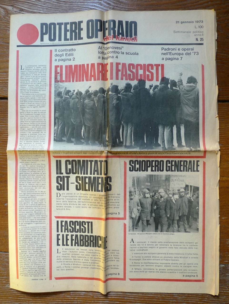 POTERE OPERAIO DEL LUNEDÌ,n.25,21 gen.1972.Settimanale politico[storia,movimento | Immagine principale