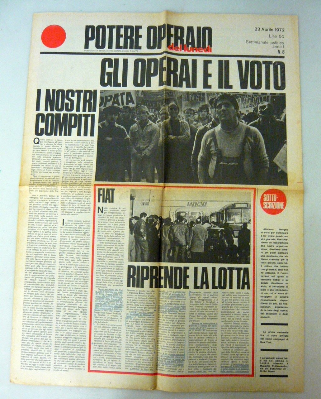POTERE OPERAIO DEL LUNEDÌ,n.8,23 apr.1972.Settimanale politico[storia,movimento
