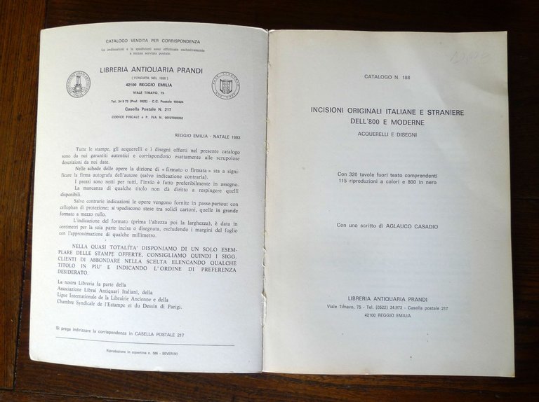 PRANDI CATALOGO 188 1983 INCISIONI ORIGINALI ITALIANE,STRANIERE[arte acquerelli