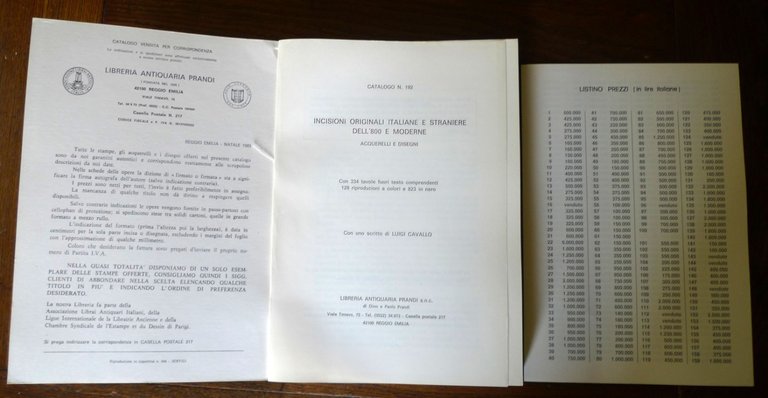 PRANDI CATALOGO 192 1985 INCISIONI ORIGINALI ITALIANE,STRANIERE[arte acquerelli