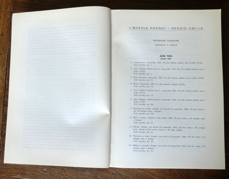 PRANDI CATALOGO 194 1986 INCISIONI ORIGINALI ITALIANE,STRANIERE[arte acquerelli