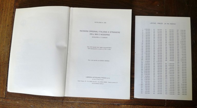 PRANDI CATALOGO 200 1989 INCISIONI ORIGINALI ITALIANE,STRANIERE[arte acquerelli