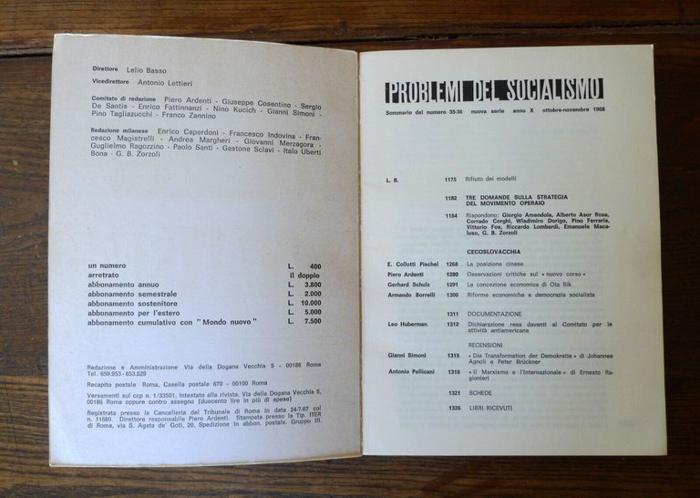PROBLEMI DEL SOCIALISMO Rivista mensile/bimestrale 1968/1969.Dir.Lelio Basso