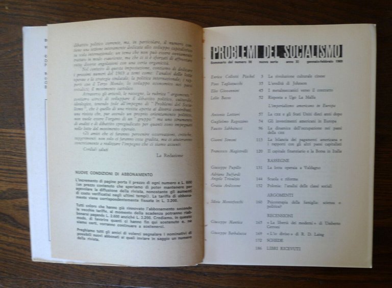PROBLEMI DEL SOCIALISMO Rivista mensile/bimestrale 1968/1969.Dir.Lelio Basso