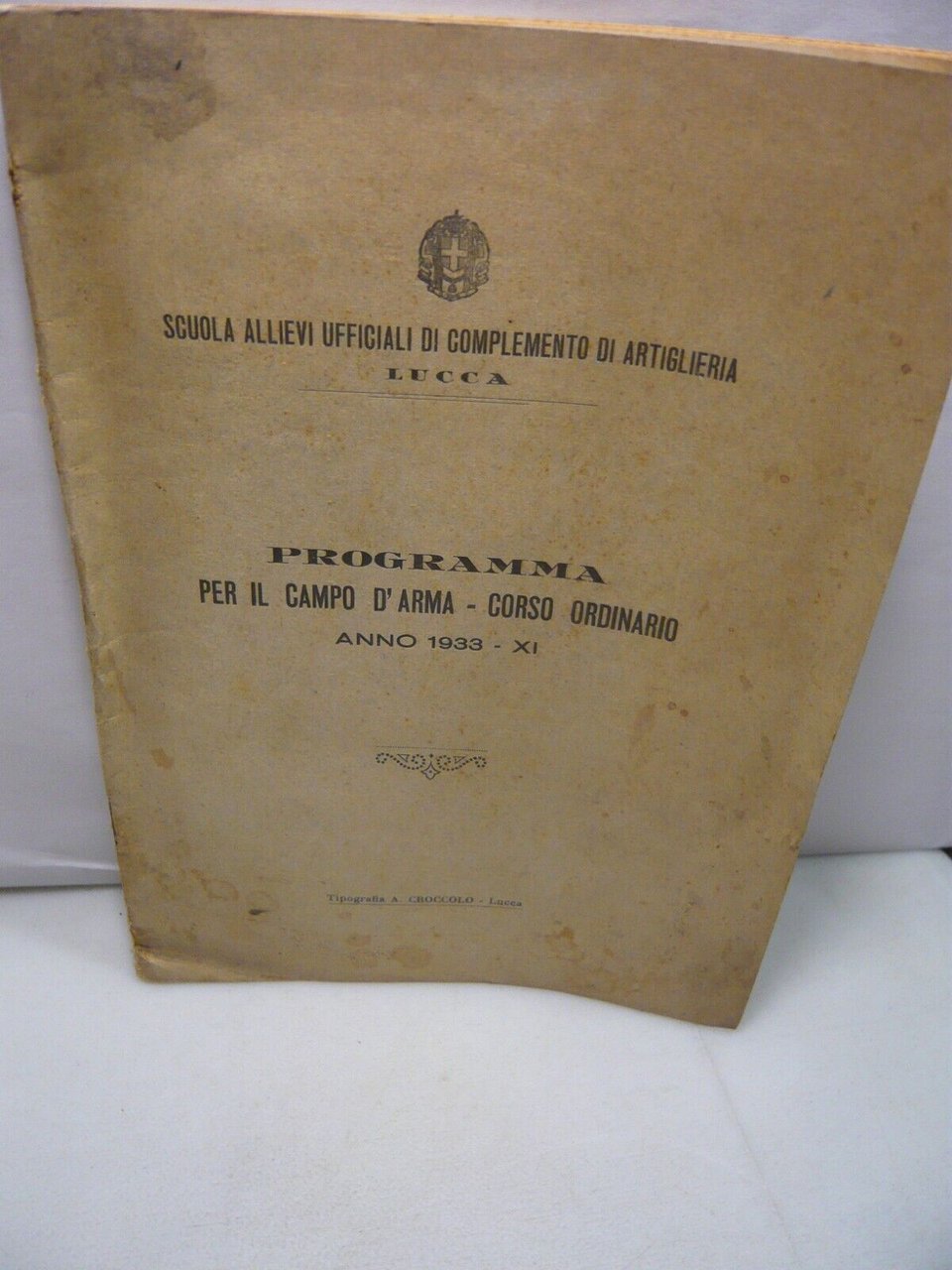 PROGRAMMA PER IL CAMPO D’ARMA,1933[artiglieria, esercito, scuola ufficiali