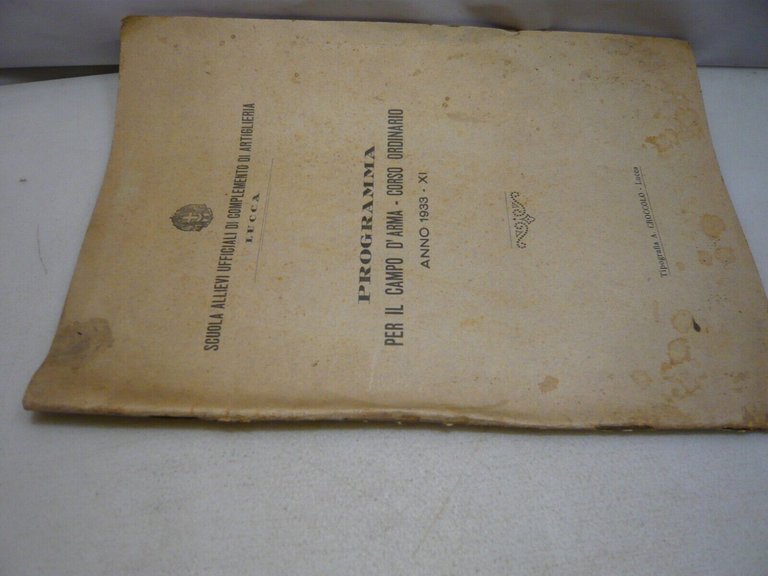 PROGRAMMA PER IL CAMPO D’ARMA,1933[artiglieria, esercito, scuola ufficiali