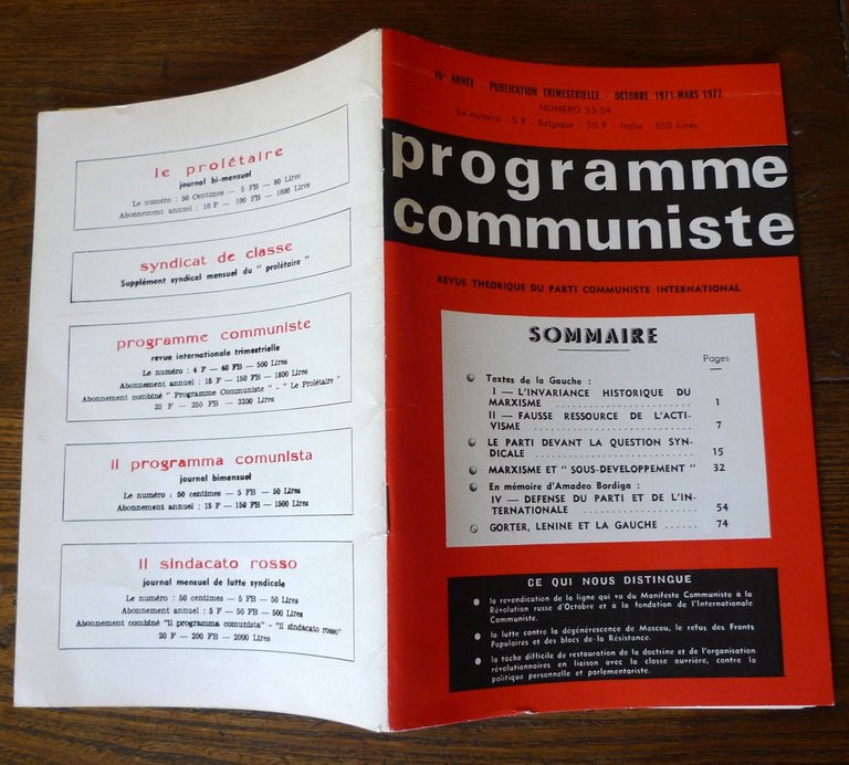 PROGRAMME COMMUNISTE n.53-54 1971[comunismo,PARTI COMMUNISTE INTERNATIONAL,PCInt | Immagine Gallery 2