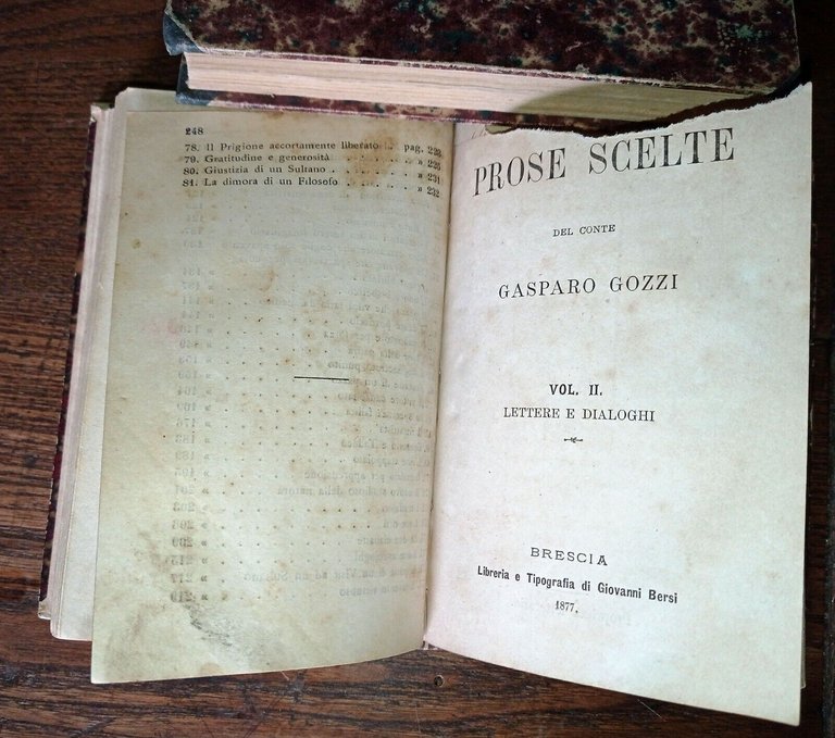 PROSE SCELTE DEL CONTE GASPARO GOZZI,1877 Bersi[FAVOLE,NOVELLE,LETTERE,DIALOGHI