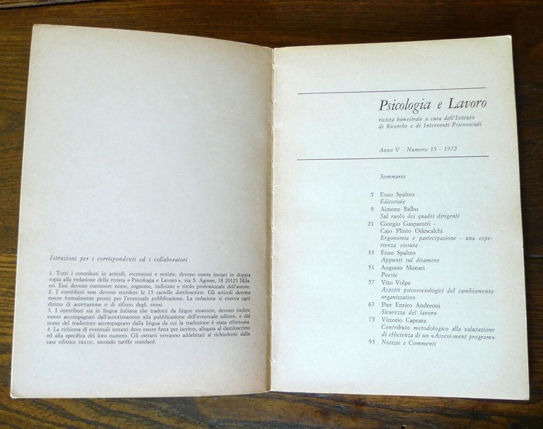 PSICOLOGIA E LAVORO.RIVISTA BIMESTRALE n.19/21 1972[Enzo Spaltro,organizzazione