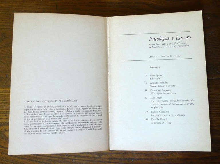 PSICOLOGIA E LAVORO.RIVISTA BIMESTRALE n.19/21 1972[Enzo Spaltro,organizzazione