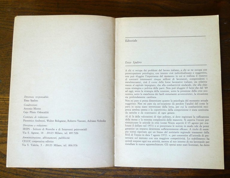 PSICOLOGIA E LAVORO.RIVISTA BIMESTRALE n.19/21 1972[Enzo Spaltro,organizzazione