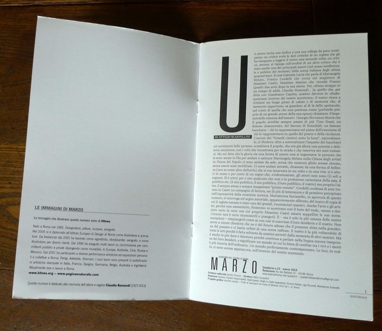 QUADERNI DEL TEATRO DI ROMA n.12 2013[Attilio Scarpellini,Franco Quadri,Lavia