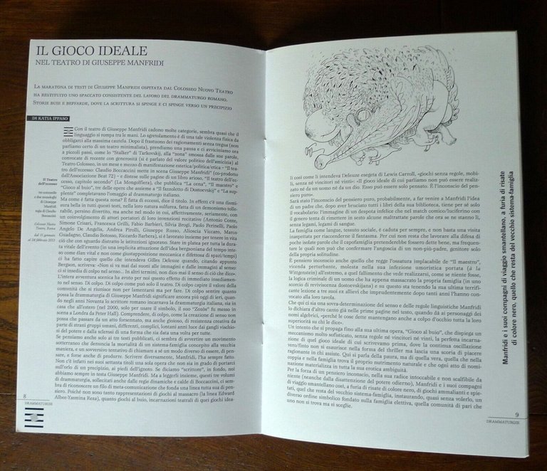 QUADERNI DEL TEATRO DI ROMA n.12 2013[Attilio Scarpellini,Franco Quadri,Lavia