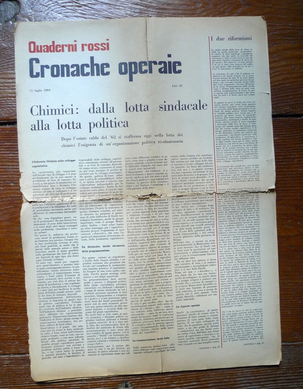 QUADERNI ROSSI.CRONACHE OPERAIE 15 Luglio 1963[Mario Tronti,Toni Negri | Immagine principale