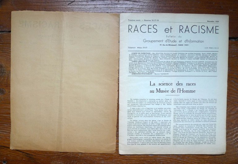 RACES ET RACISME.n.16-17-18 1939.BULLETIN DU GROUPEMENT D'ETUDE ET D'INFORMATION