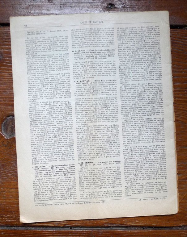 RACES ET RACISME.n.16-17-18 1939.BULLETIN DU GROUPEMENT D'ETUDE ET D'INFORMATION
