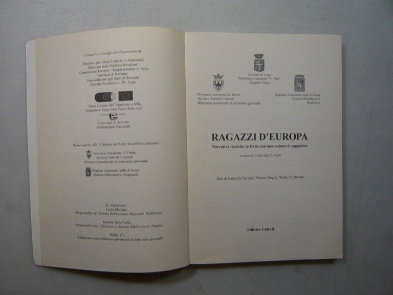 RAGAZZI D’EUROPA.Narrativa tradotta in Italia,Galeati 1996[Carla Ida Salvati
