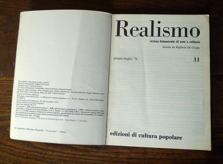 REALISMO n.11 1976 RIVISTA BIMESTRALE DI ARTE E CULTURA[PCI,De Grada