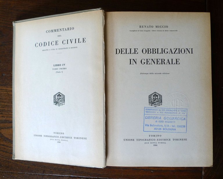 Renato Miccio,DELLE OBBLIGAZIONI IN GENERALE,1966 UTET[CODICE CIVILE,DIRITTO