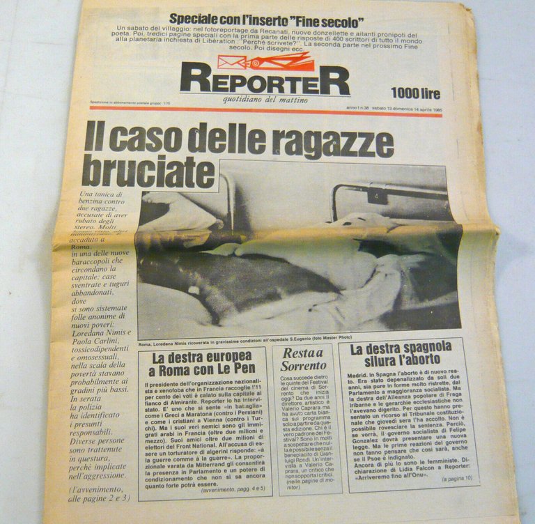 REPORTER.Quotidiano del mattino 13-14/16/30 aprile 1985[inserto FINE SECOLO