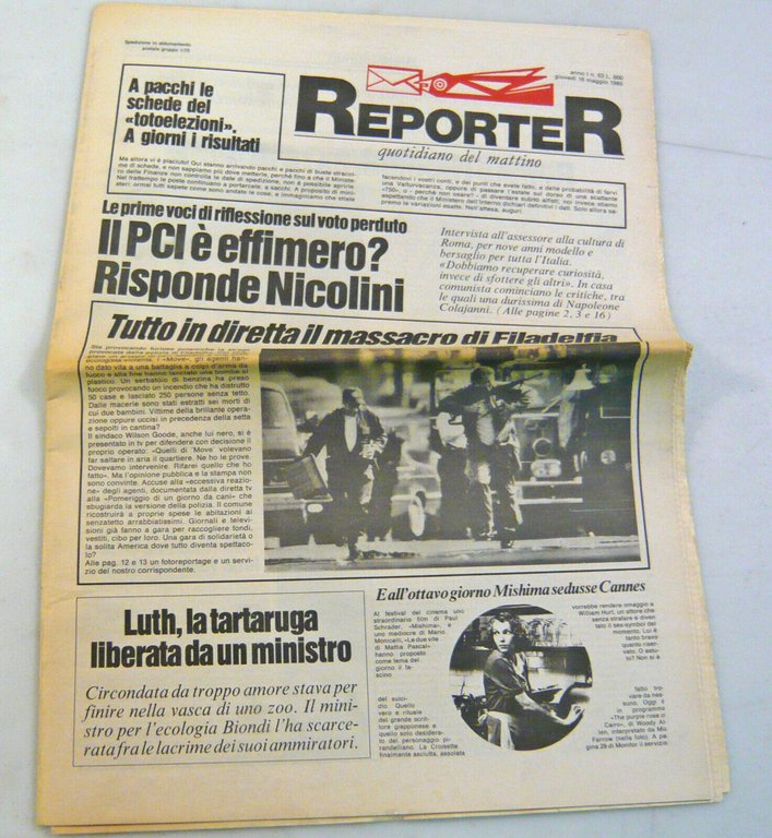 REPORTER.Quotidiano del mattino 8/9/11-12/16/18-19/22 maggio 1985[Gorbaciov