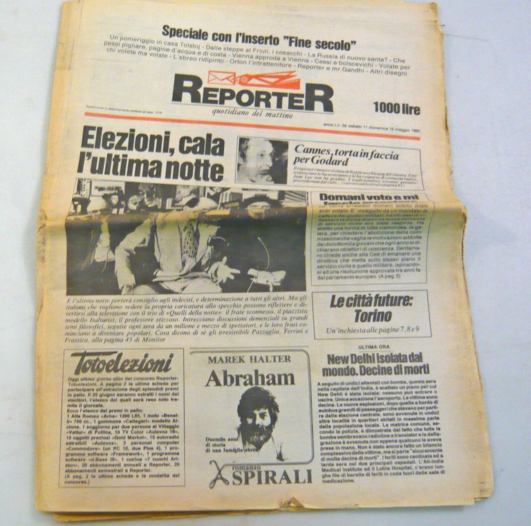 REPORTER.Quotidiano del mattino 8/9/11-12/16/18-19/22 maggio 1985[Gorbaciov