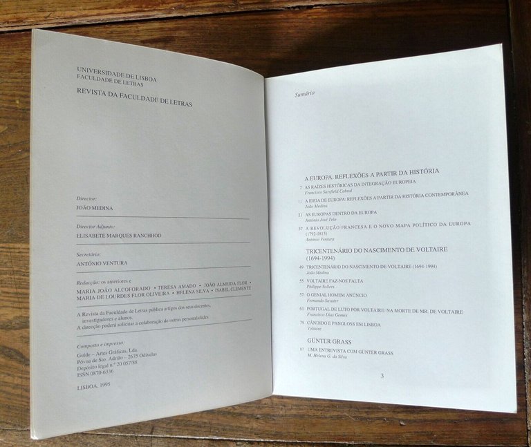 REVISTA DA FACULDADE DE LETRAS n.18 1995.EUROPA-VOLTAIRE-GÜNTER GRASS