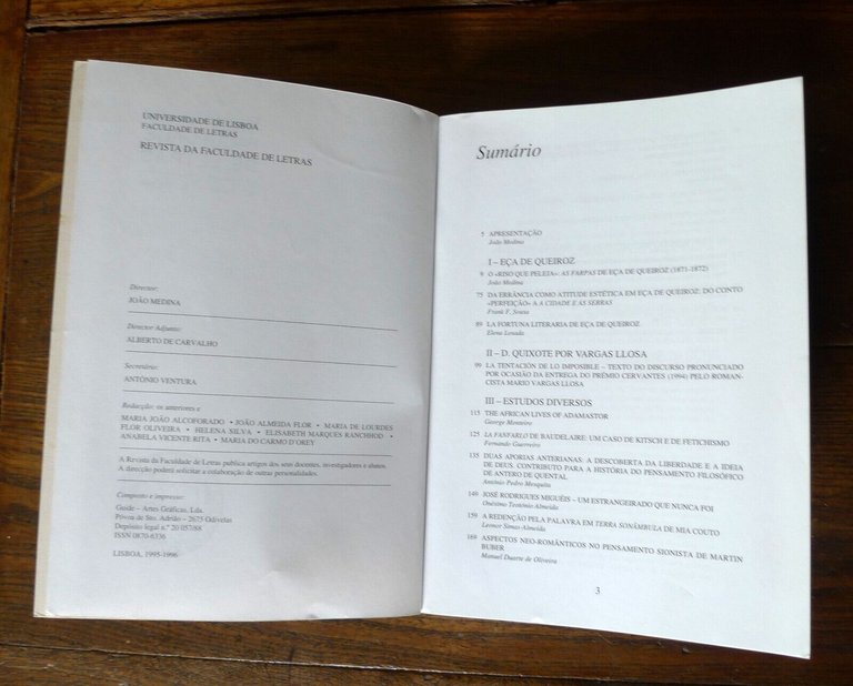 REVISTA DA FACULDADE DE LETRAS n.19/20 1996.Eça:Farpas-Vargas Llosa:Cervantes