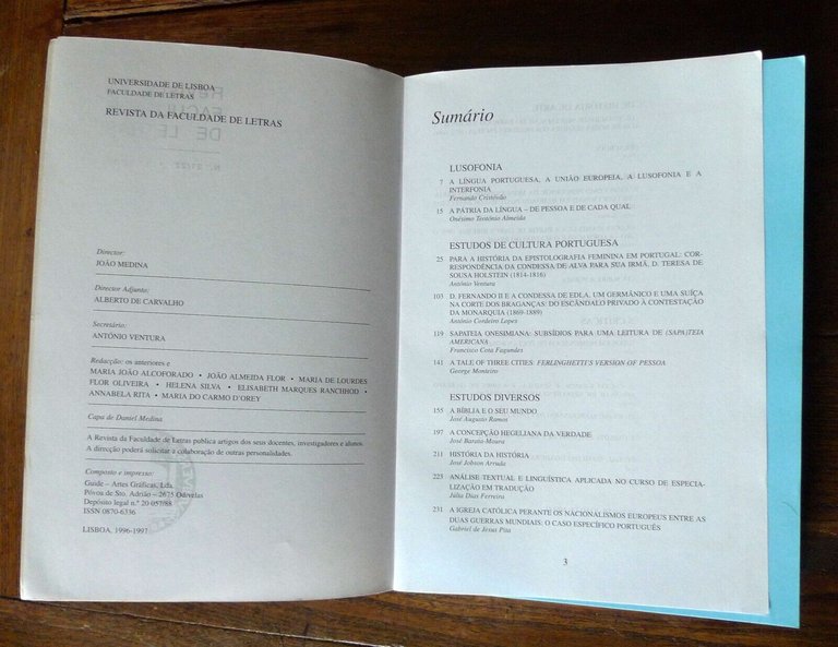 REVISTA DA FACULDADE DE LETRAS n.21/22 1997.LUSOFONIA