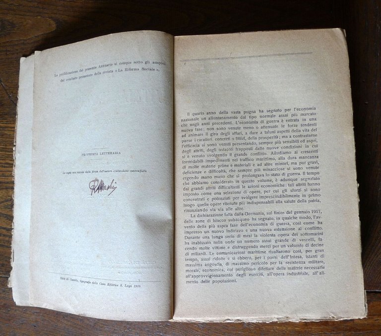 Riccardo Bachi,L'ITALIA ECONOMICA NELL'ANNO 1917.Annuario[ECONOMIA