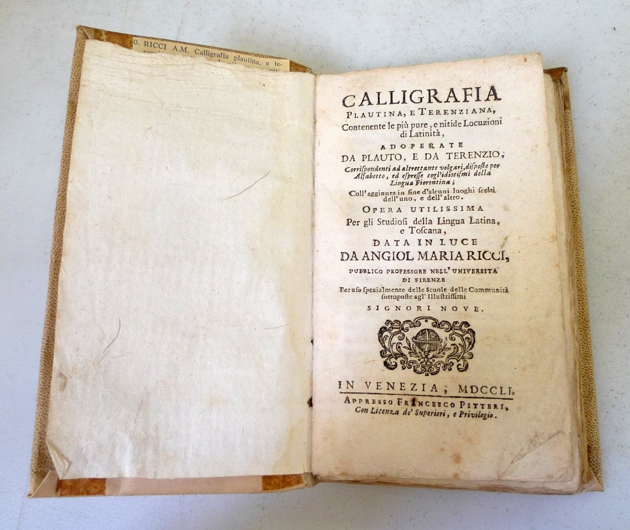 Ricci,CALLIGRAFIA PLAUTINA E TERENZIANA,1751 Venezia,Pitteri[lingua toscana