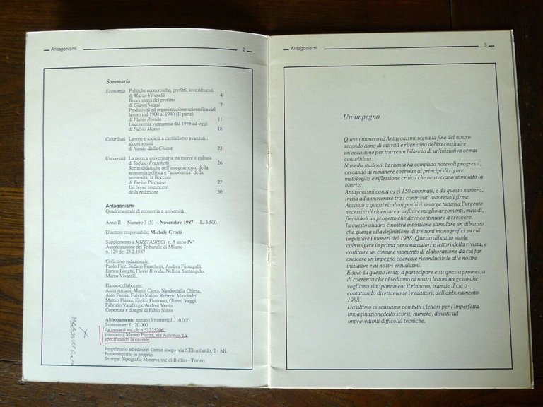 Rivista ANTAGONISMI n.3 1987.Quadrimestrale di economia e università
