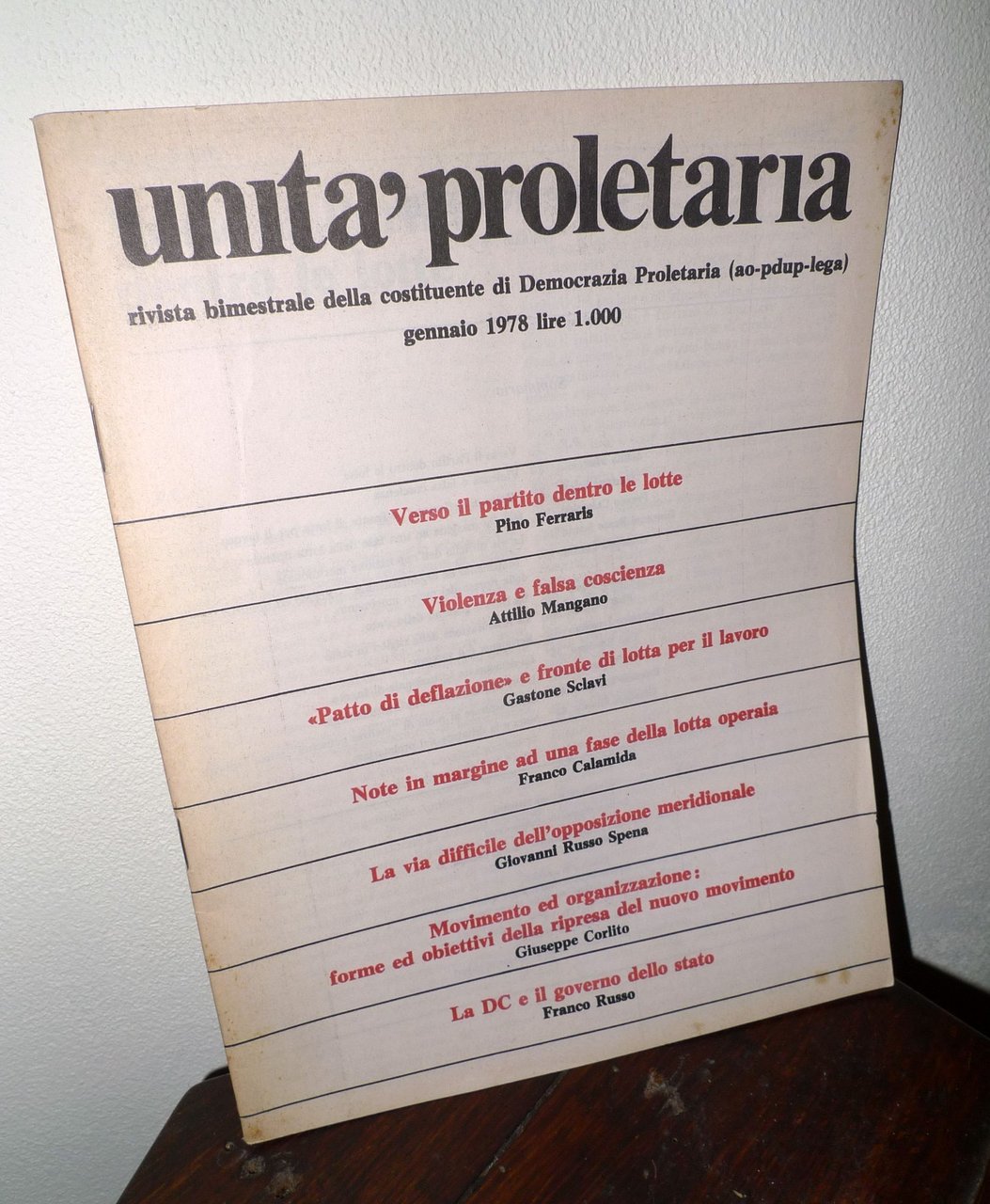 Rivista bimestrale UNITÀ PROLETARIA gennaio 1978[COMUNISMO,AO-PDUP