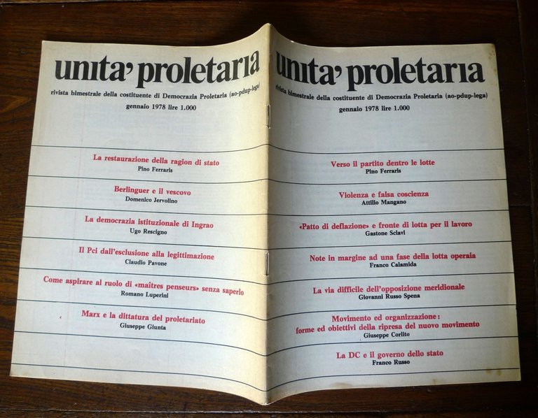 Rivista bimestrale UNITÀ PROLETARIA gennaio 1978[COMUNISMO,AO-PDUP