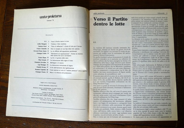 Rivista bimestrale UNITÀ PROLETARIA gennaio 1978[COMUNISMO,AO-PDUP