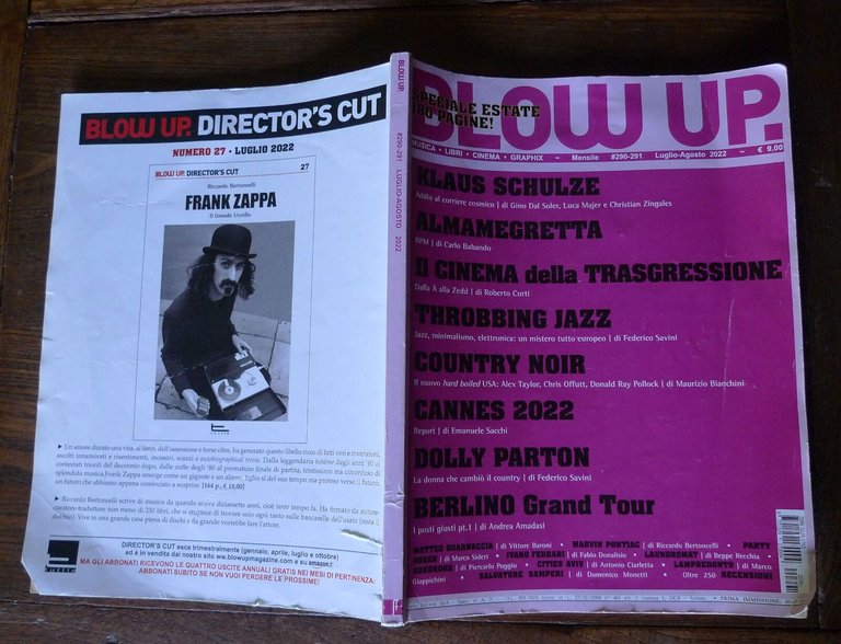 Rivista BLOW UP.ROCK E ALTRE CONTAMINAZIONI 290-291 2022[KLAUS SCHULTZE,CANNES