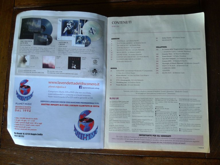Rivista BLOW UP.ROCK E ALTRE CONTAMINAZIONI 290-291 2022[KLAUS SCHULTZE,CANNES
