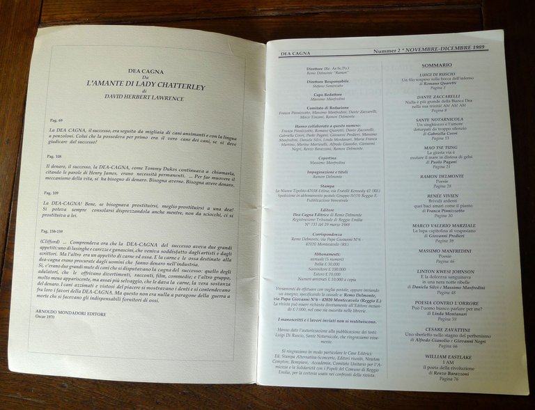 Rivista DEA CAGNA Anno I n.2 1989 Poesia Cultura Arte[Sante …