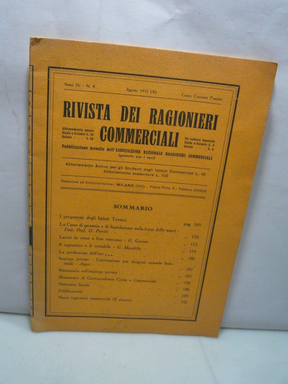 RIVISTA DEI RAGIONIERI COMMERCIALI, Milano 1932[Mandillo, Gerosa