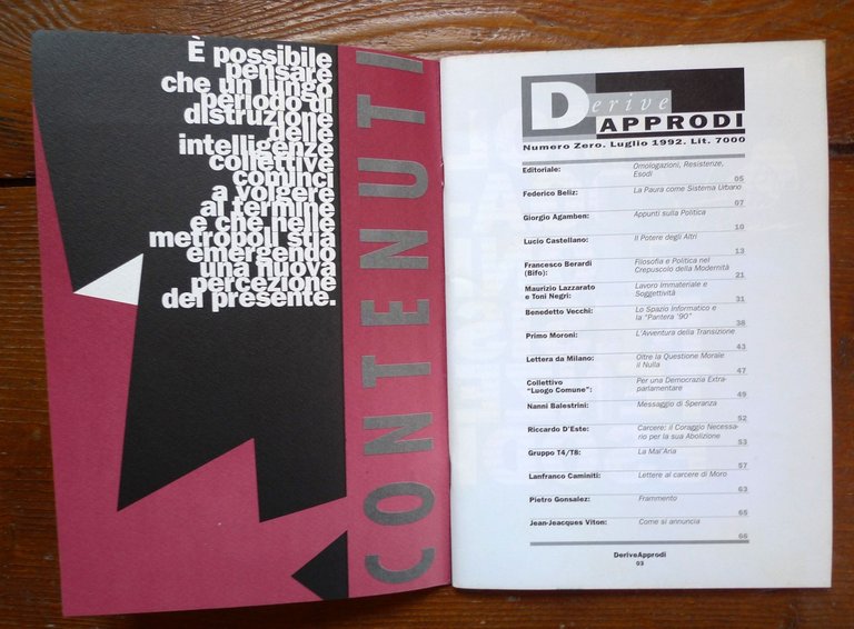 Rivista DERIVE APPRODI N.0 1992[Agamben,Castellano,Bifo,Lazzarato,Toni Negri | Immagine Gallery 2