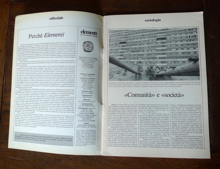Rivista ELEMENTI.Per una rinascita culturale n.1 1978[de Benoist,Carl Schmitt