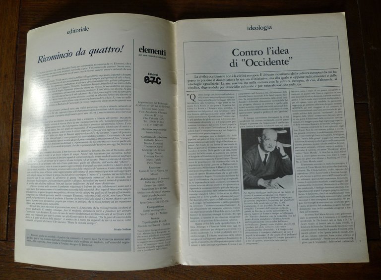 Rivista ELEMENTI.Per una rinascita culturale n.1 1982[Celine,situazionismo | Immagine Gallery 2