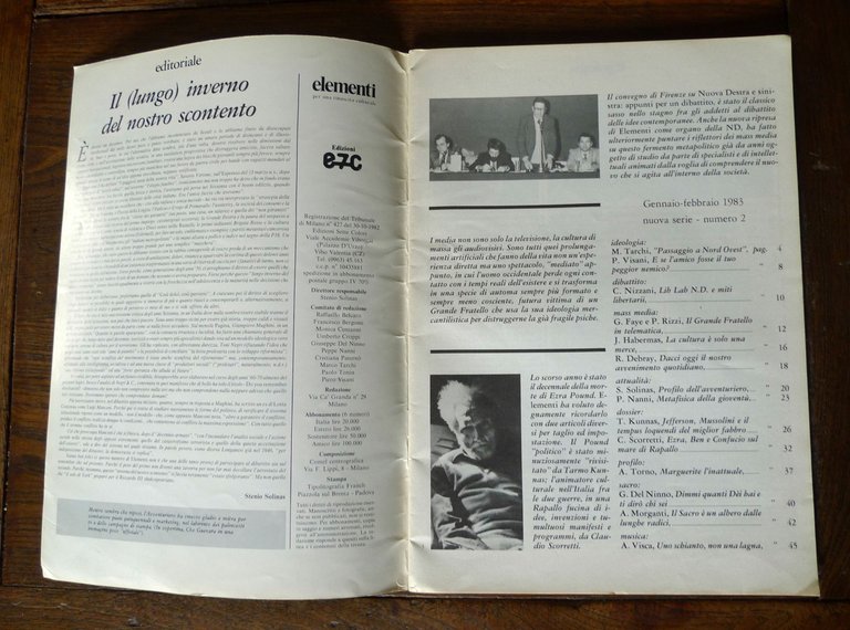 Rivista ELEMENTI.Per una rinascita culturale n.1 1983[Habermas,Debray | Immagine Gallery 2