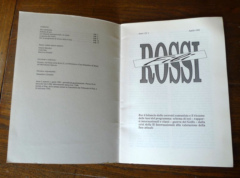 Rivista FILI ROSSI Anno I n.1 aprile 1992[comunismo,Guerra del Golfo,Iraq