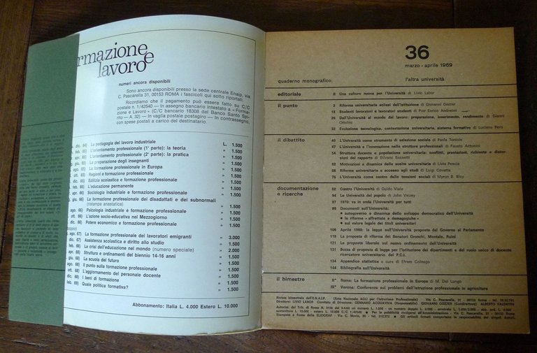 Rivista FORMAZIONE E LAVORO n.36 1969 L'ALTRA UNIVERSITÀ[ENAIP