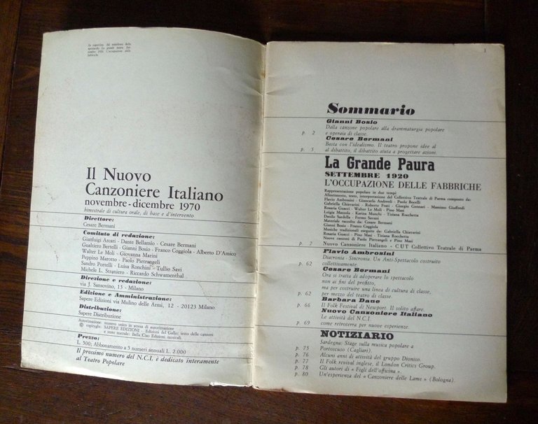Rivista IL NUOVO CANZONIERE ITALIANO Novembre-Dicembre 1970[NUMERO UNICO